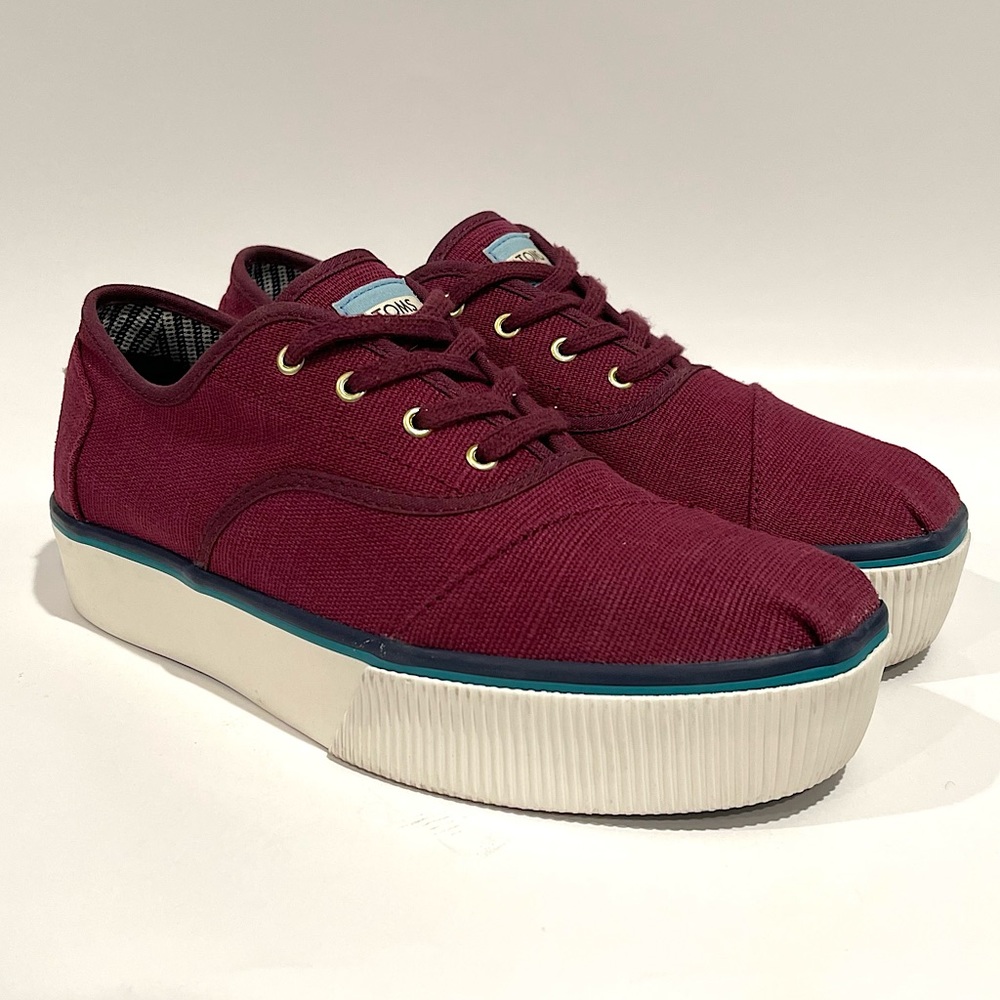 Toms Cordones Boardwalk Canvas Platform Sneakers Raisin Heritage Purple - Size 9